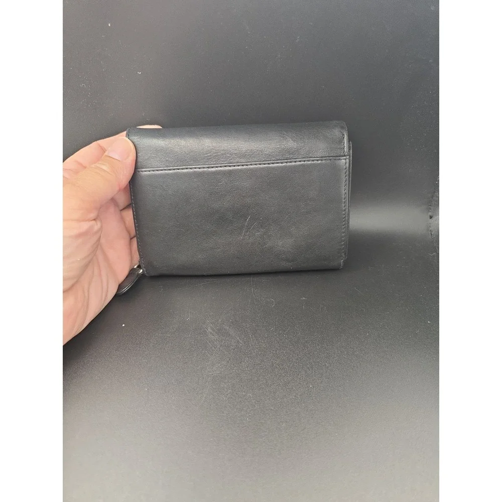 HOBO International Black Leather Wallet Snap Double Zip Organizer Card Holder